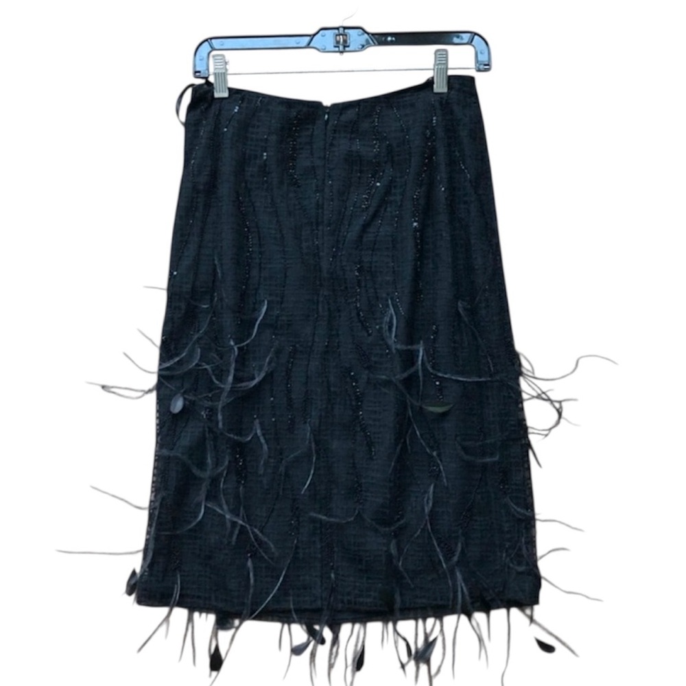 NWOT Rickie Freeman Teri Jon Nights Black Skirt Beaded Feather Vintage Size 4